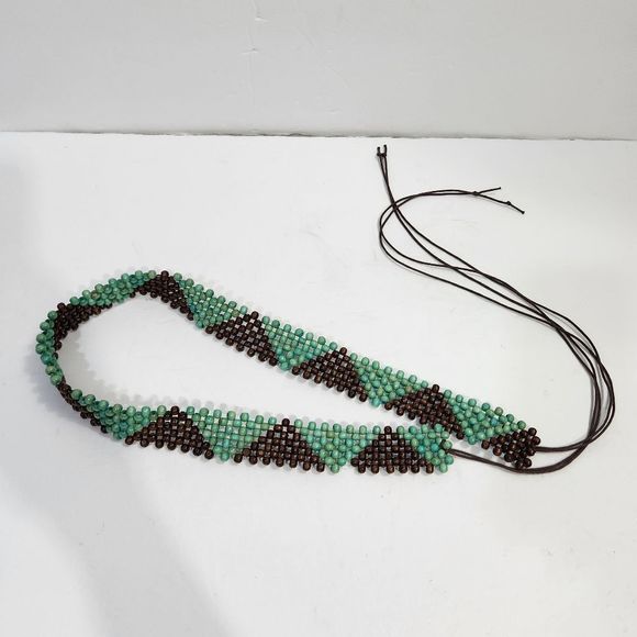 4x$25 Wooden beads  brown  mint waist tie belt  Small to medium - Picture 3 of 10